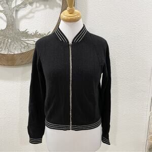 Madeleine Thompson Cashmere Bomber Jacket Sweater Black White Small